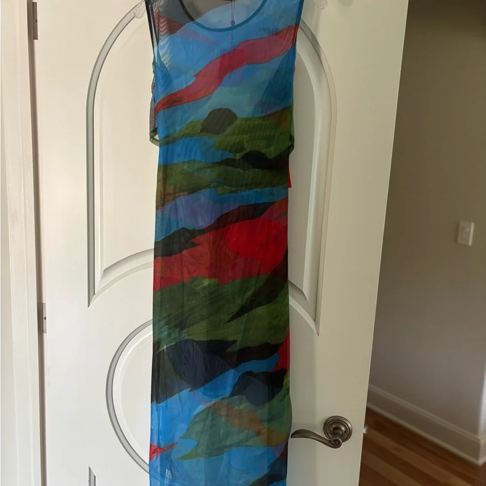 Simon Miller Sheer Multi-Color Draped Maxi Dress - Red, Green, Blue - Picture 4 of 4